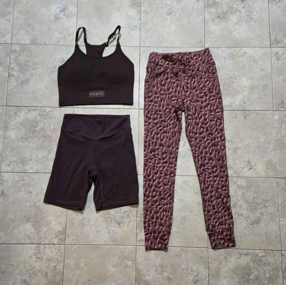 Brown and Leopard Print Activewear Set